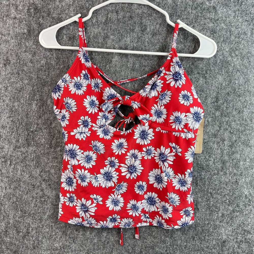 True Craft Juniors Large Tankini Savannah Floral Swim Top Ties Red Blue White